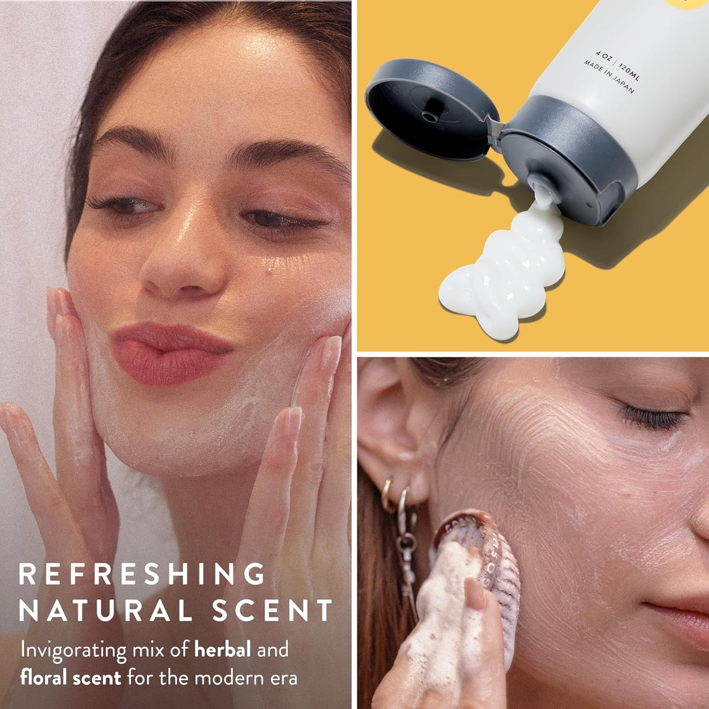 Japanese enzyme face wash with refreshing herbal scent and creamy cleanser texture