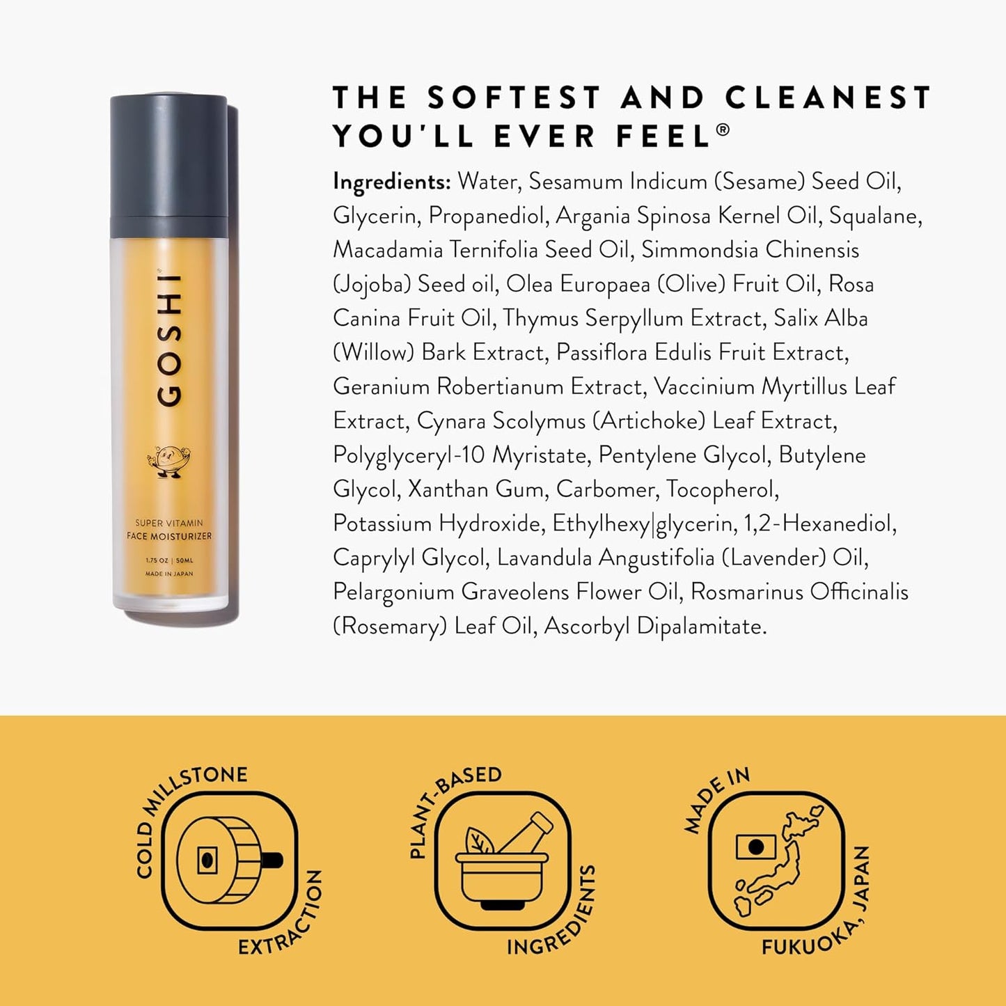 GOSHI vitamin e moisturizer with ingredient list