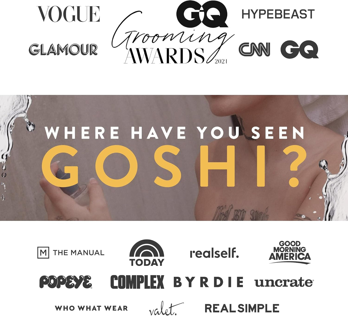 GOSHI vitamin toner press mentions including vogue, GQ, CNN and more