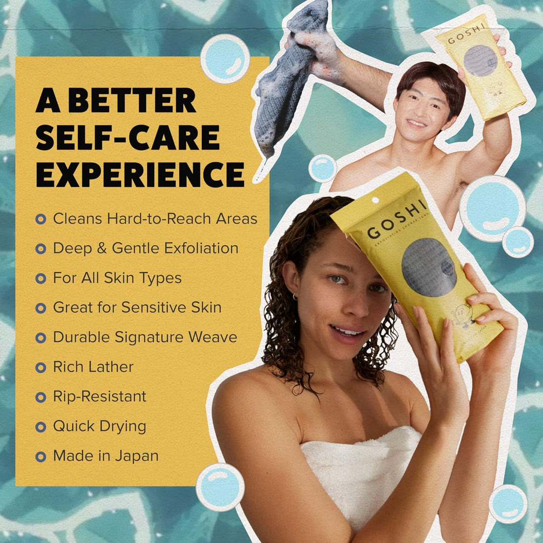 GOSHI exfoliating shower towel in gray - japanese exfoliator for body