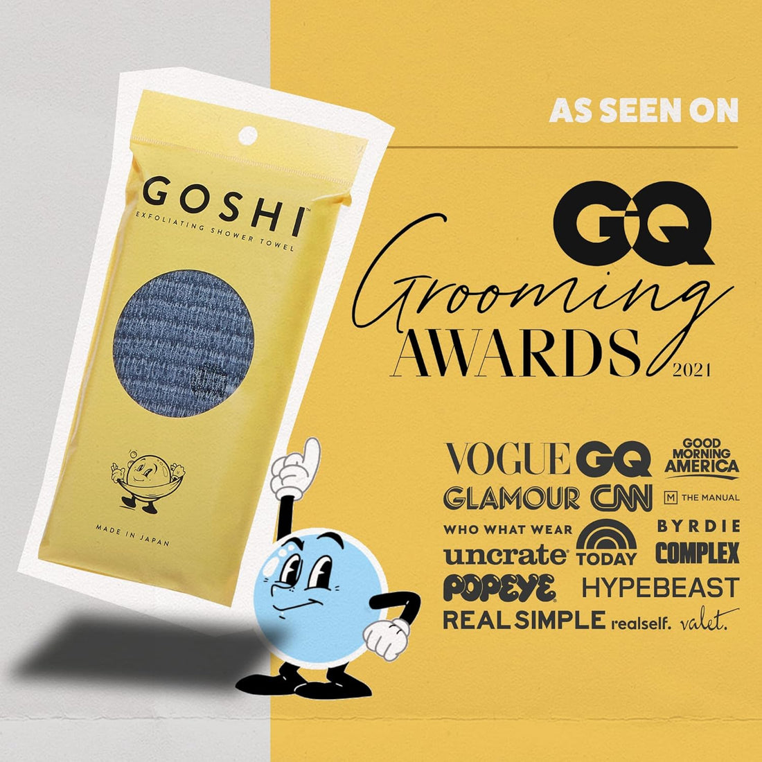 Best exfoliating wash cloth by GOSHI, as featured in GQ, Vogue, Glamour and more