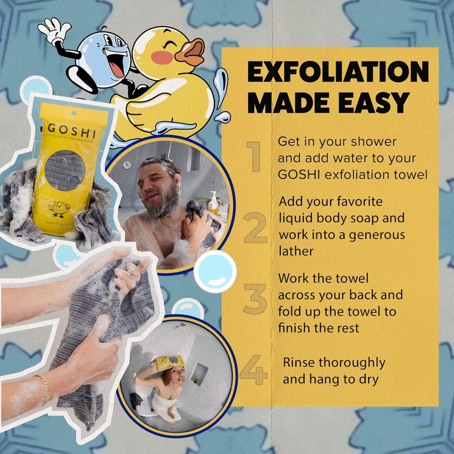 How to exfoliate your body with GOSHI japanese shower towel