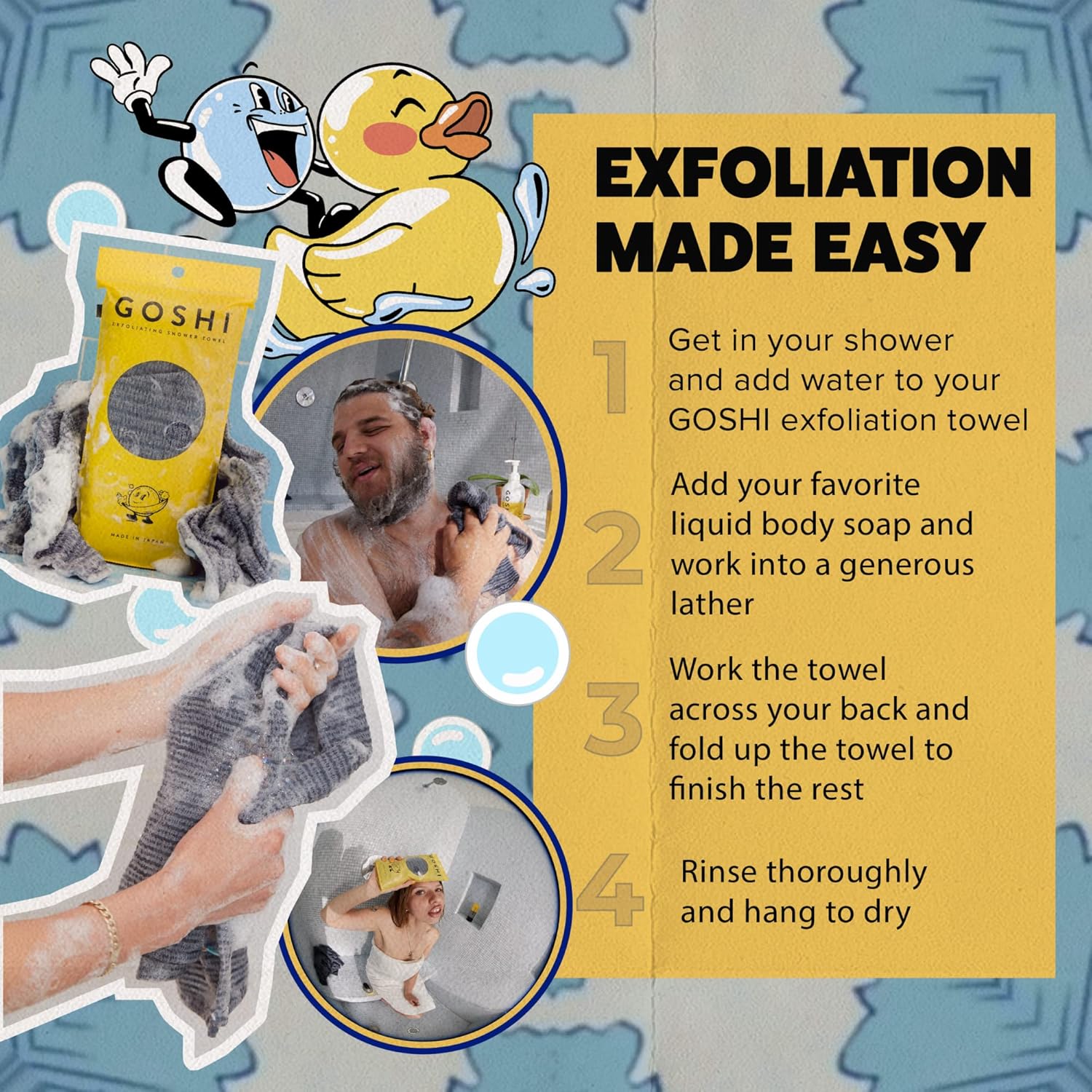 How to exfoliate your body with GOSHI japanese shower towel