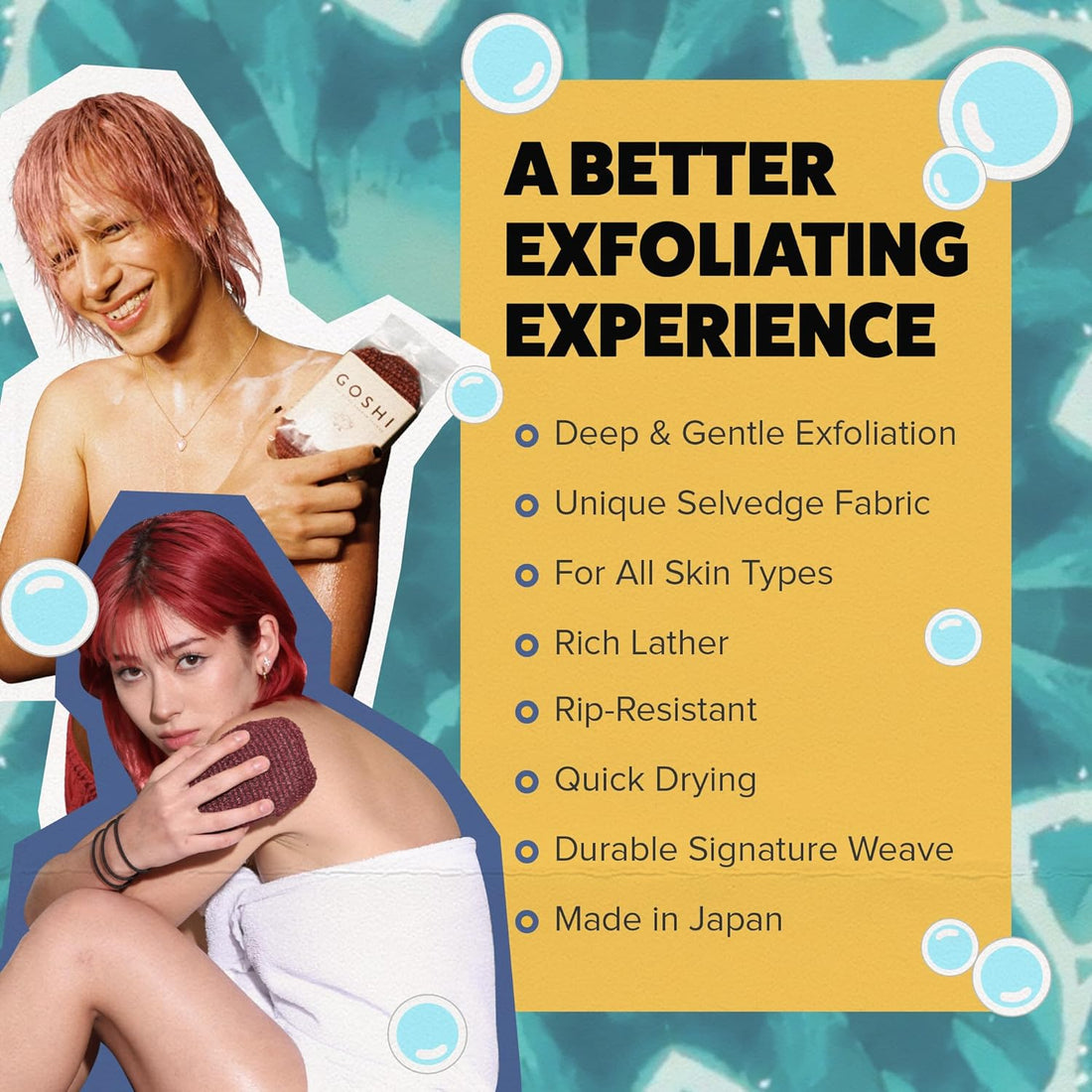 Daily shower routine using the GOSHI exfoliating sponge for smoother, softer, and cleaner-feeling skin