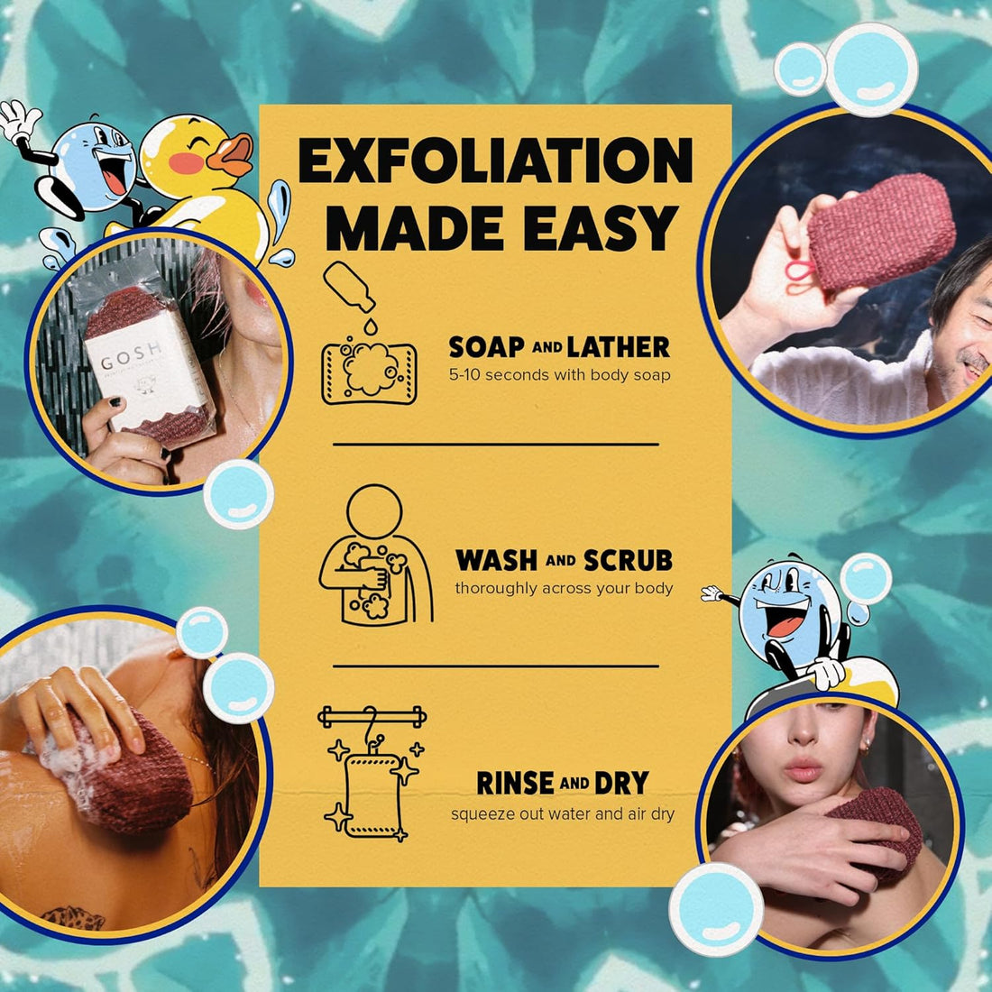How the GOSHI quick-dry shower sponge exfoliates dead skin while creating a rich cleansing lather